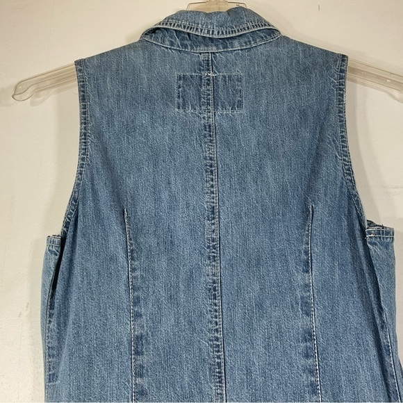 Vintage Denim Sleeveless Maxi Dress Jeans Button Down Fitted Size M - Picture 8 of 12